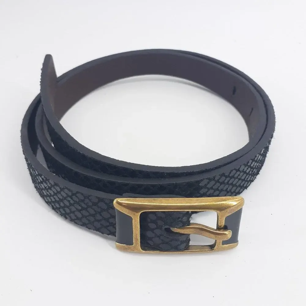 Fossil Women's Shinny Scales Animal Print Embossed Black double Slide Buckle